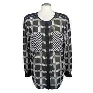 Joseph Ribkoff Button Up  Blouse Womens Size 16 Sheer Blouse Zippers Long Sleeve